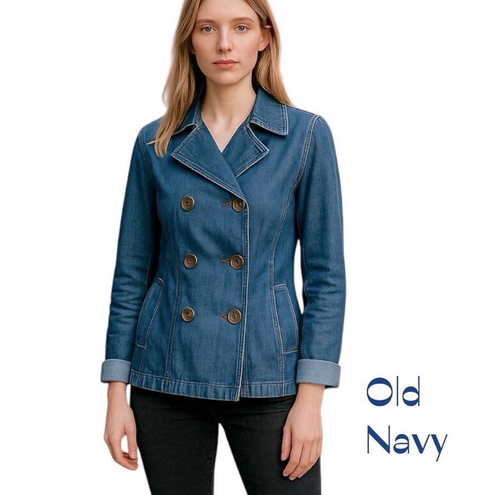 Old Navy Blue Double Breasted Bohemian Festival Jean Jacket NWOT Size SP